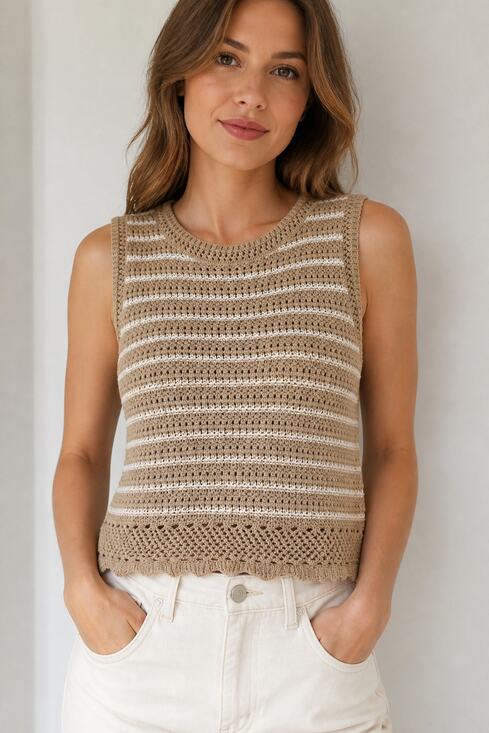 J.Crew Sweaters - J.Crew Striped Crochet Knit Sleeveless Sweater Vest M
